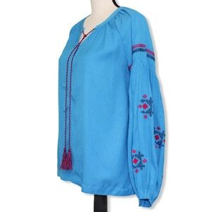 Hayden LA Womens NWT Large Blouse Embroidery Boho Balloon Sleeves Size S Peasant